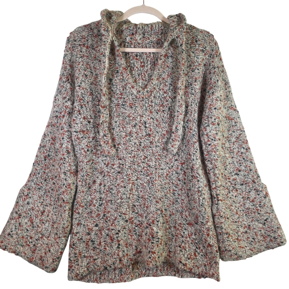 Italian-made Women's M Wool‎ Blend Chunky Knit Hooded Sweater Bell Sleeve Cozy